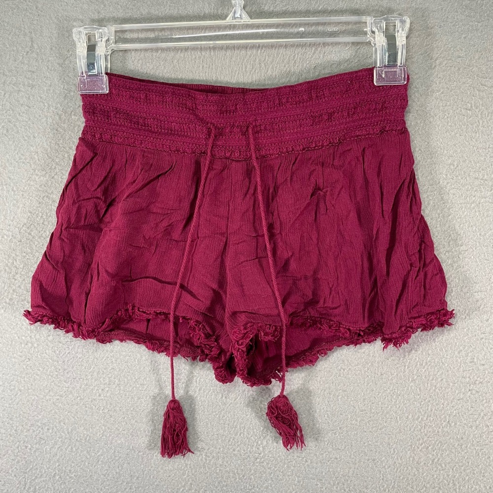 No Boundaries Red Pomegranate Smocked Waist Tassel‎ Shorts Size S CH 3 5